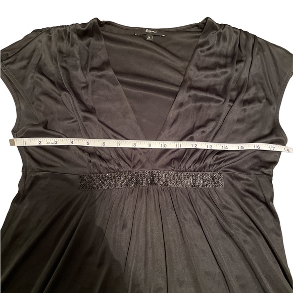 Express Black Satin Cap Sleeve Beaded Tunic/Dress size M - Picture 3 of 7